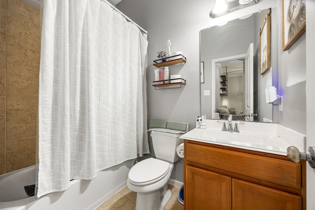 3015 Crescent Oaks Park Ln, Spring, TX 77386 - bathroom featuring vanity, shower / bathtub combination with curtain, and tile patterned flooring