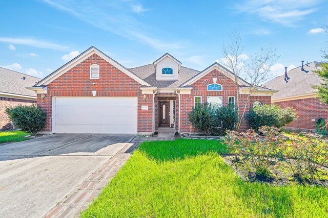 4226 Texian Forest Trl, Humble, TX 77346 - traditional home with brick siding, concrete driveway, a garage, and a shingled roof