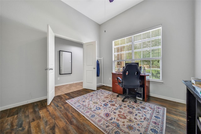 506 Glenwood Ridge Dr, Spring, TX 77386 - home office featuring wood finished floors and lofted ceiling
