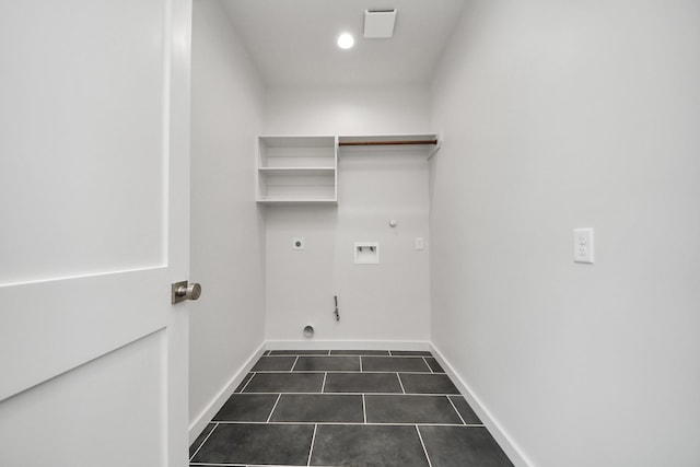 4541 Walker St, Houston, TX 77023 - washroom with gas dryer hookup, electric dryer hookup, hookup for a washing machine, dark tile patterned flooring, and recessed lighting