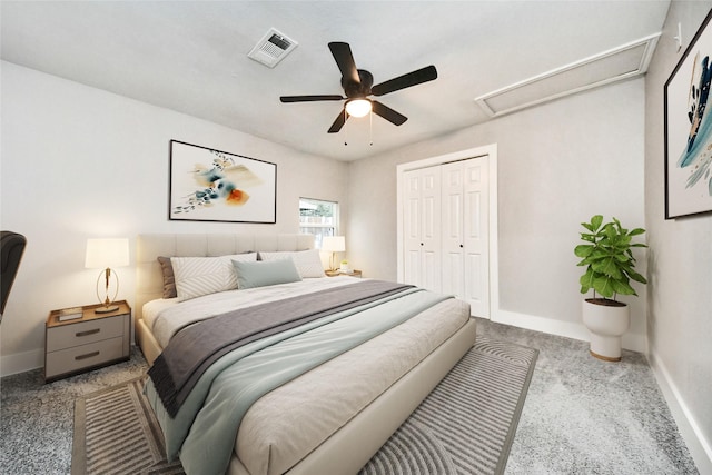 5817 Beechnut St, Houston, TX 77074 - carpeted bedroom featuring attic access, a closet, and ceiling fan