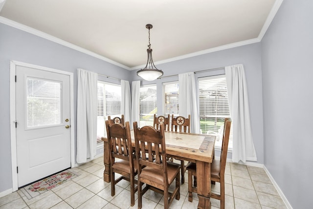 2613 Broussard Ct, Seabrook, TX 77586 - dining room with crown molding and light tile patterned floors