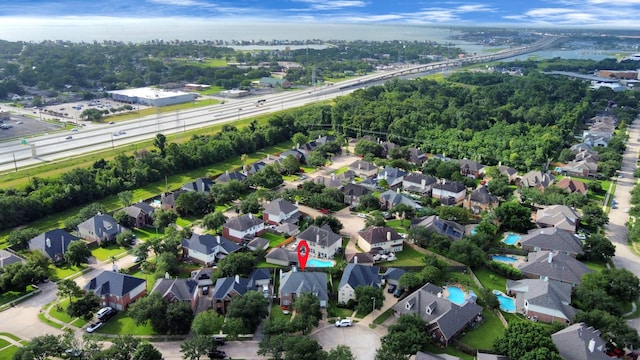 2613 Broussard Ct, Seabrook, TX 77586 - aerial view of property's location with nearby suburban area and a major roadway