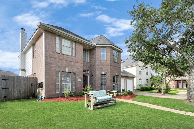 2613 Broussard Ct, Seabrook, TX 77586 - traditional-style home featuring driveway, brick siding, an attached garage, and a chimney