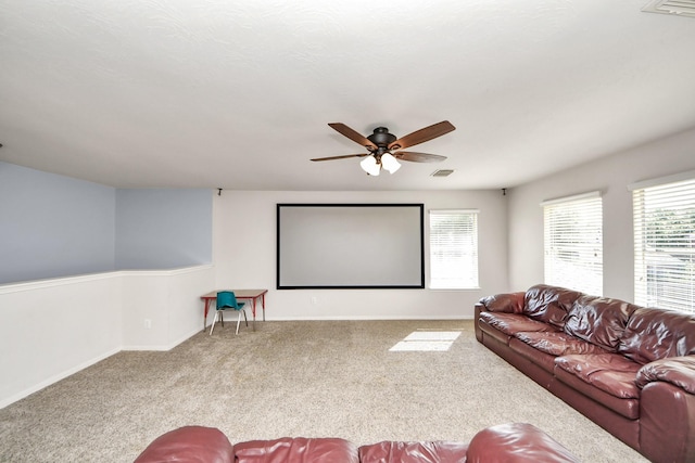 2613 Broussard Ct, Seabrook, TX 77586 - carpeted home theater featuring ceiling fan and baseboards