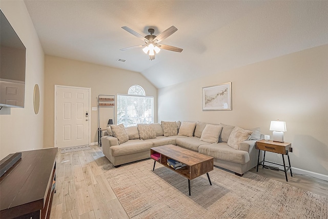 2335 Village Leaf Dr, Spring, TX 77386 - living area featuring ceiling fan, light wood-type flooring, and lofted ceiling
