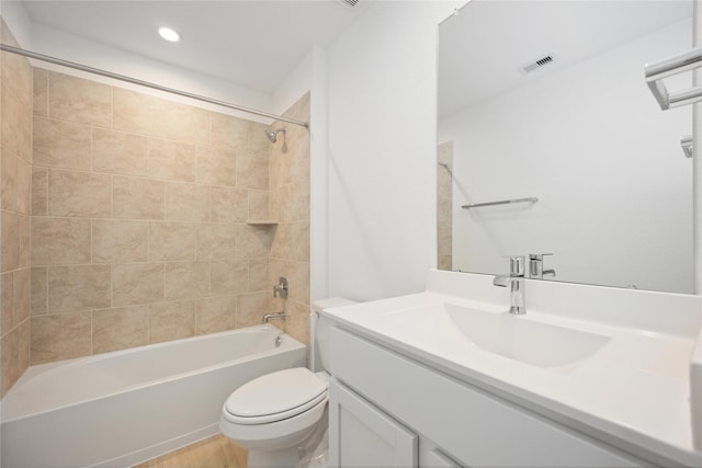 31638 Farlam Farms Trl, Fulshear, TX 77441 - bathroom with vanity, shower / bathtub combination, recessed lighting, and wood finished floors