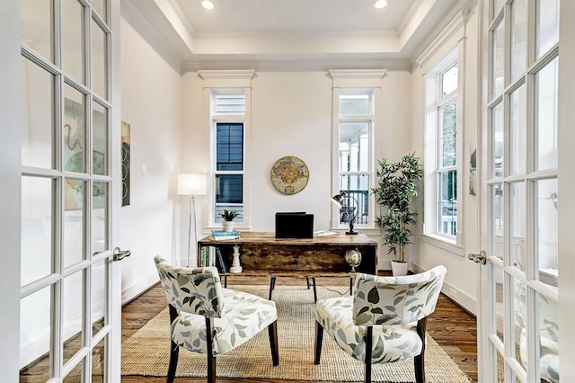 325 W 23rd St, Houston, TX 77008 - office featuring french doors, wood finished floors, plenty of natural light, crown molding, and recessed lighting