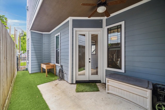 1219 W 25th St Unit A, Houston, TX 77008 - doorway to property featuring ceiling fan, a patio area, and french doors
