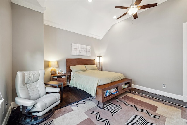 1219 W 25th St Unit A, Houston, TX 77008 - bedroom with wood finished floors, lofted ceiling, recessed lighting, and a ceiling fan