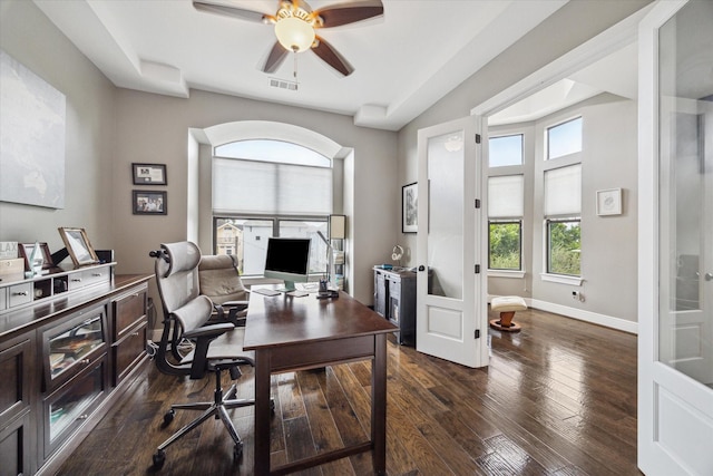 1219 W 25th St Unit A, Houston, TX 77008 - office area with a ceiling fan and dark wood finished floors