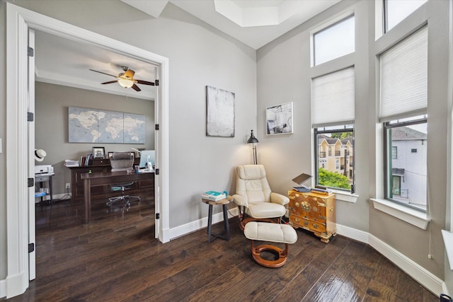 1219 W 25th St Unit A, Houston, TX 77008 - sitting room featuring hardwood / wood-style flooring, an office area, plenty of natural light, and ceiling fan