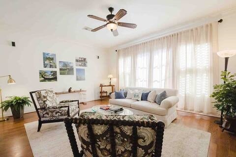 1616 Southmore Blvd, Houston, TX 77004 - living room with ceiling fan and wood finished floors