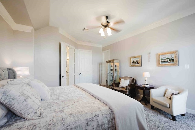 1616 Southmore Blvd, Houston, TX 77004 - bedroom with carpet, crown molding, and a ceiling fan