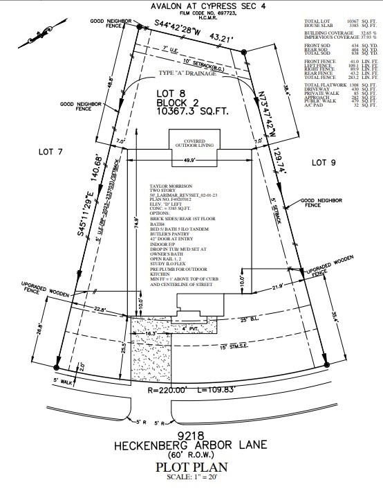 9218 Heckenberg Arbor Ln, Cypress, TX 77433 - survey map / technical document