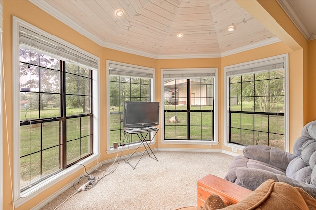 459 Brookwood Dr, Diboll, TX 75941 - sunroom / solarium with healthy amount of natural light, crown molding, carpet floors, wood ceiling, and recessed lighting