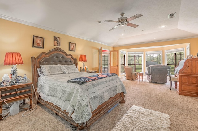 459 Brookwood Dr, Diboll, TX 75941 - bedroom featuring crown molding, carpet flooring, and ceiling fan
