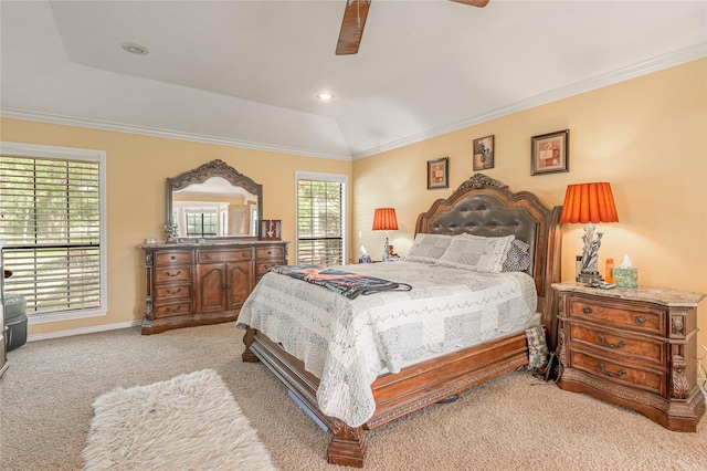 459 Brookwood Dr, Diboll, TX 75941 - bedroom with light colored carpet, crown molding, and ceiling fan