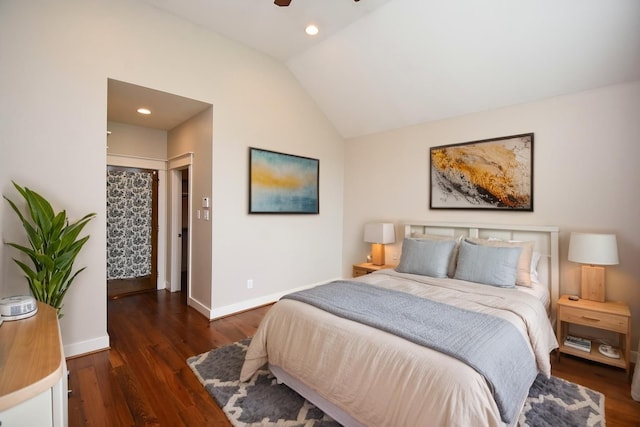 5238 Nett St, Houston, TX 77007 - bedroom with wood finished floors, vaulted ceiling, and recessed lighting