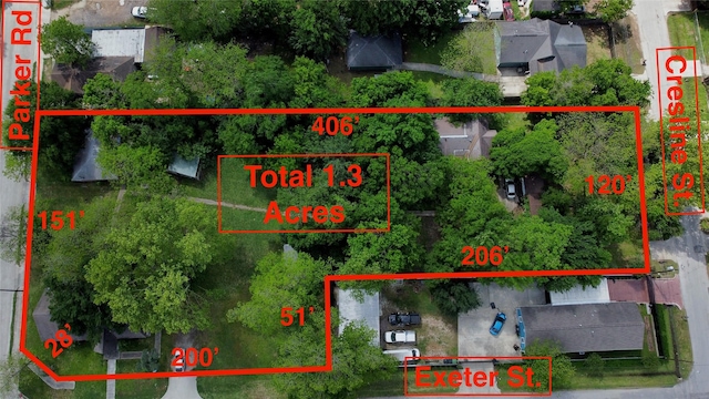 1815 Parker Rd, Houston, TX 77093 - aerial map of property and surrounding area with property parcel outlined