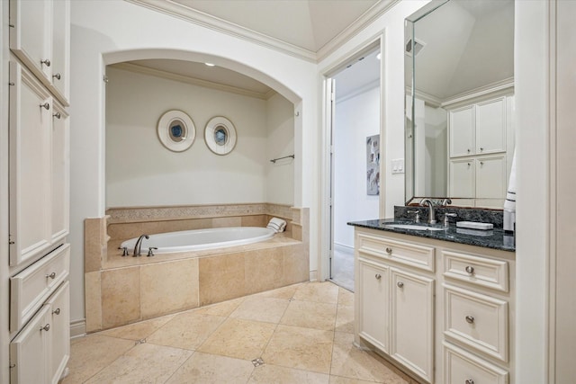 1518 Dunlavy St, Houston, TX 77006 - bathroom featuring vanity, a garden tub, and crown molding