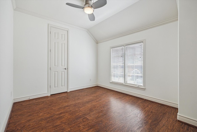 1518 Dunlavy St, Houston, TX 77006 - empty room with ceiling fan, lofted ceiling, wood finished floors, and crown molding