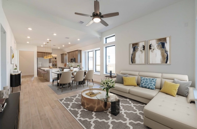 20919 Carriage Harness Way, Tomball, TX 77377 - living room with light wood-type flooring, recessed lighting, and ceiling fan