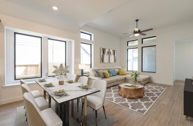 20919 Carriage Harness Way, Tomball, TX 77377 - dining area featuring a ceiling fan, light wood-type flooring, and recessed lighting