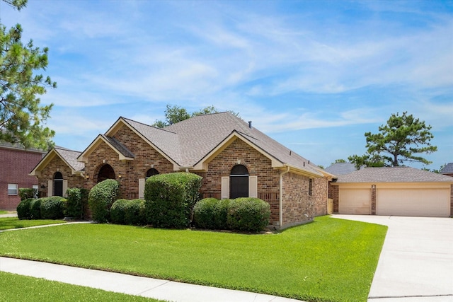 2016 Fairwood St, Pearland, TX 77581 - view of front of property featuring driveway, brick siding, a front lawn, and an attached garage