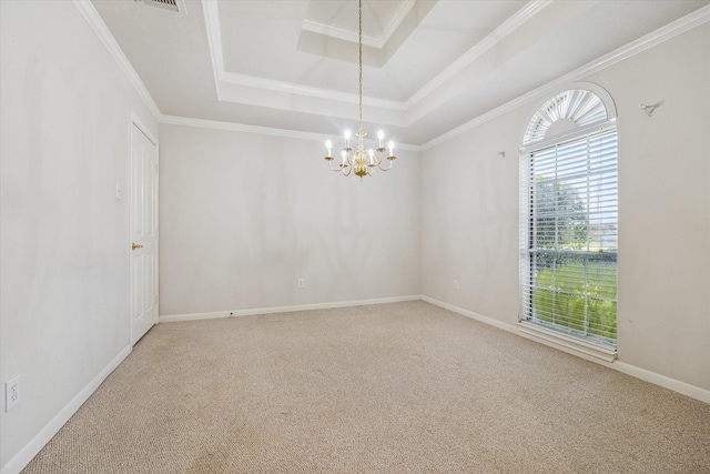 2016 Fairwood St, Pearland, TX 77581 - carpeted empty room with a tray ceiling, a chandelier, and ornamental molding