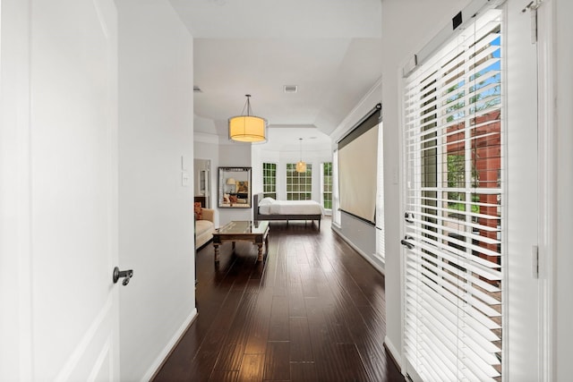 6531 Glenhill Dr, Spring, TX 77389 - corridor with baseboards and dark wood-type flooring