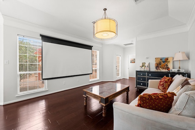 6531 Glenhill Dr, Spring, TX 77389 - cinema featuring crown molding, wood finished floors, and a raised ceiling