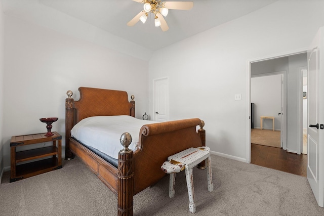 6531 Glenhill Dr, Spring, TX 77389 - carpeted bedroom with vaulted ceiling and ceiling fan