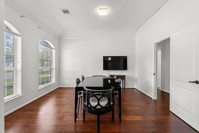 6531 Glenhill Dr, Spring, TX 77389 - dining space featuring ornamental molding and dark wood finished floors