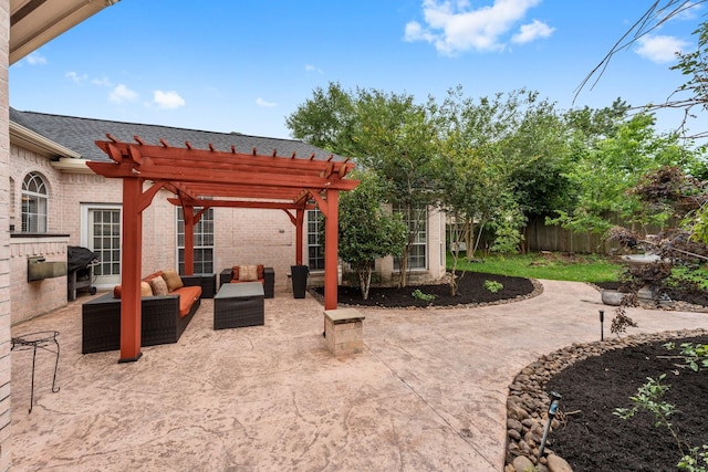 6531 Glenhill Dr, Spring, TX 77389 - view of patio / terrace with a pergola, an outdoor hangout area, and grilling area
