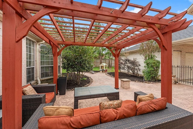 6531 Glenhill Dr, Spring, TX 77389 - fenced backyard with an outdoor living space, a patio, and a pergola