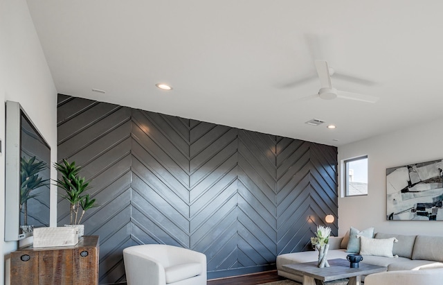 2434 Quenby St, Houston, TX 77005 - living room featuring ceiling fan and wood finished floors