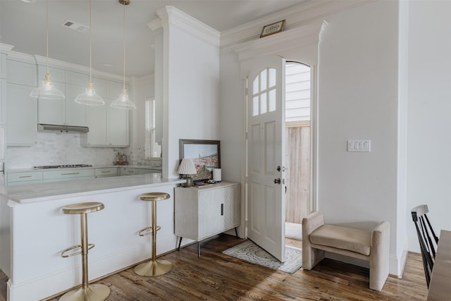 1207 W 25th St, Houston, TX 77008 - entryway featuring dark wood-style flooring and ornamental molding