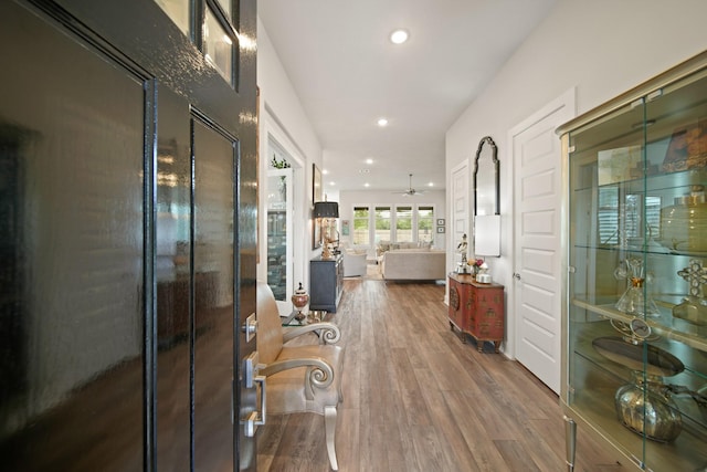 13305 Newcastle Creek Ct, Houston, TX 77059 - hallway with wood finished floors and recessed lighting