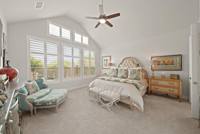 13305 Newcastle Creek Ct, Houston, TX 77059 - carpeted bedroom with high vaulted ceiling and a ceiling fan