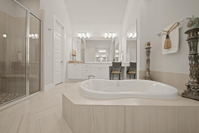 13305 Newcastle Creek Ct, Houston, TX 77059 - bathroom with a shower stall, a garden tub, and vanity