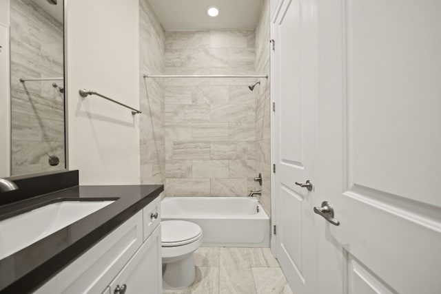 1034 W 26th St Unit D, Houston, TX 77008 - bathroom with vanity, recessed lighting, shower / bathtub combination, and marble finish floors