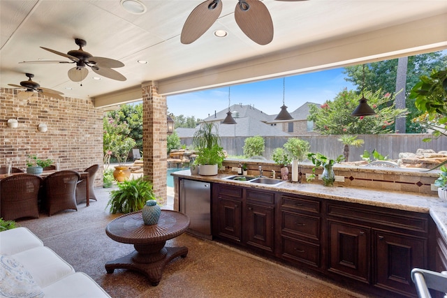 12902 Tamarack Bend Ln, Humble, TX 77346 - view of patio with a ceiling fan, area for grilling, and outdoor dining area