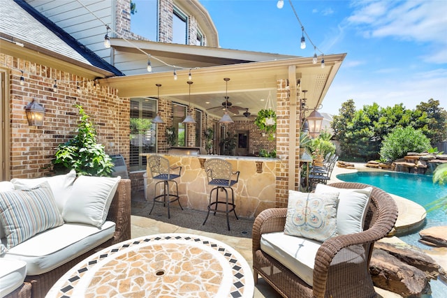 12902 Tamarack Bend Ln, Humble, TX 77346 - view of patio / terrace featuring an outdoor hangout area, a ceiling fan, and an outdoor pool