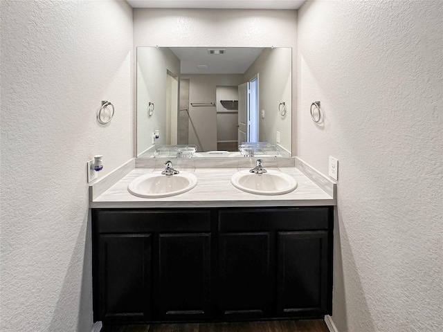 14047 Thunder Pines Dr, Conroe, TX 77302 - bathroom with a textured wall and double vanity