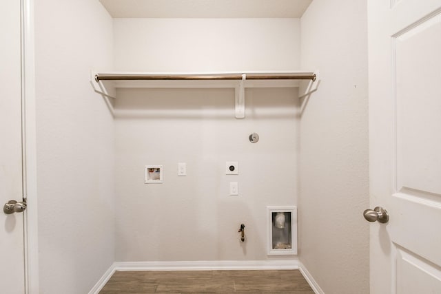 2233 Garden Square Path, Spring, TX 77386 - washroom with gas dryer hookup, hookup for an electric dryer, dark wood-style floors, and washer hookup
