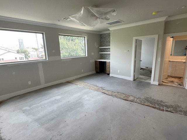 1609 Park St, Houston, TX 77019 - unfurnished bedroom with crown molding, ensuite bathroom, and concrete flooring