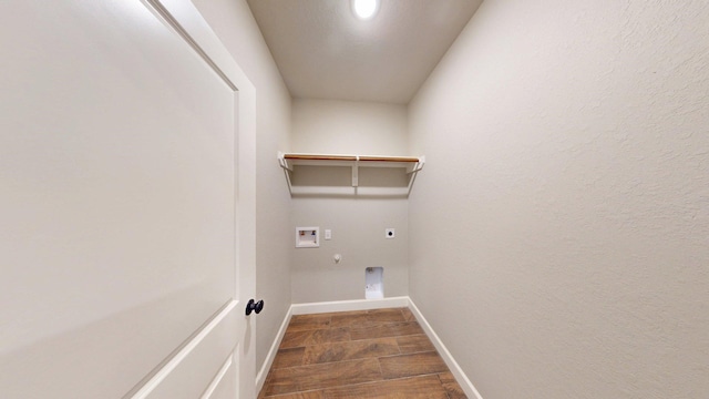 58 Lantana Ct, Lake Jackson, TX 77566 - laundry room featuring hookup for an electric dryer, hookup for a washing machine, hookup for a gas dryer, and dark wood-type flooring