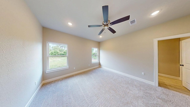 58 Lantana Ct, Lake Jackson, TX 77566 - empty room with ceiling fan, light carpet, and recessed lighting