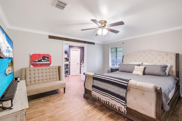 36602 Hondo Rd, Simonton, TX 77485 - bedroom with wood finished floors, ornamental molding, and ceiling fan